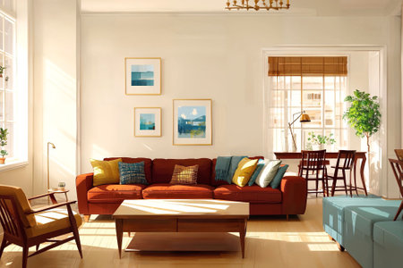 illustration digital painting of living working room at the apartment, generative AIの素材