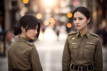photo of asian woman in Thai police officer uniform, generative AIの素材