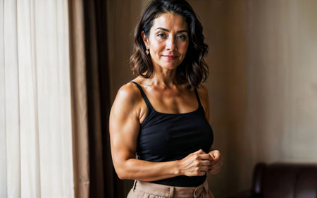 photo of middle aged old woman at house resident party award, generative AIの素材