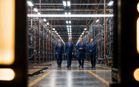 photo of group working entrepreneur man at factory with machine, generative AIの素材