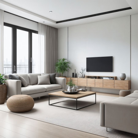 interior of modern minimal luxury living room apartment, generative AIの素材