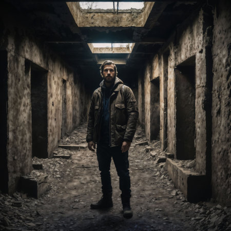 survivor people at apocalypse world in underground basement bunker , generative AIの素材