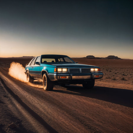 photo of car in hot sand desert, generative AIの素材
