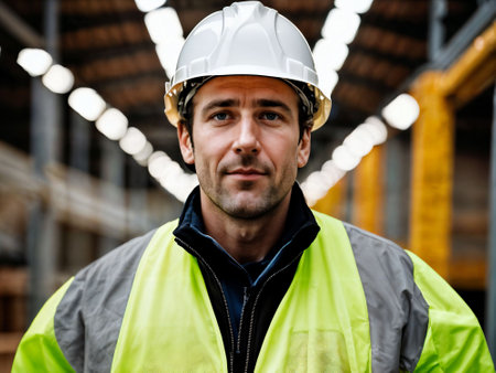 photo of man as a construction worker with helmet, generative AIの素材
