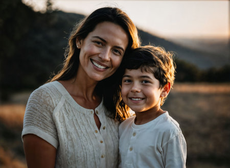 photo of happy family mother and son, generative AIの素材