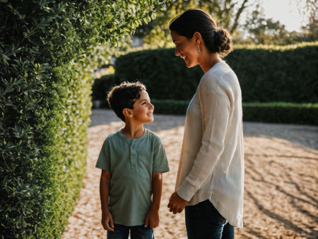 photo of happy family mother and son, generative AIの素材