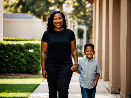 photo of happy family black mother and son, generative AIの素材