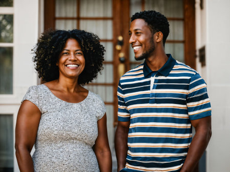 photo of happy family black mother and son, generative AIの素材