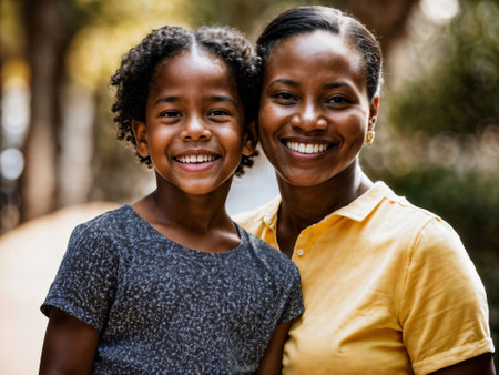 photo of happy family black mother and son, generative AIの素材