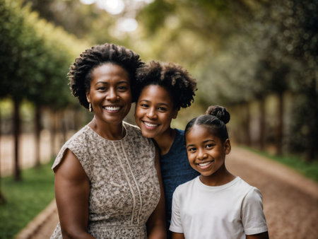 photo of happy family black mother and daughter, generative AIの素材