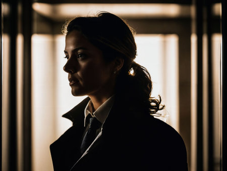 photo of serious detective woman in crime scene, generative AIの素材