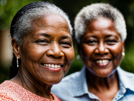 photo of black woman take care senior black woman at home, generative AIの素材
