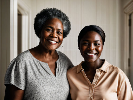 photo of black woman take care senior black woman at home, generative AIの素材