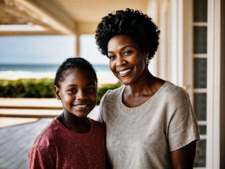 photo of black woman take care senior black woman at home, generative AIの素材