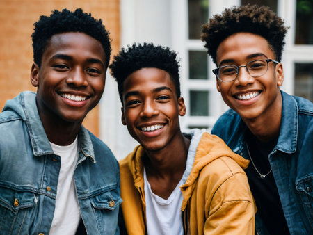 photo of group black teenage freshy student at university, generative AIの素材