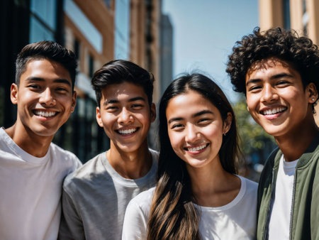 photo of group teenage freshy student at university, generative AIの素材