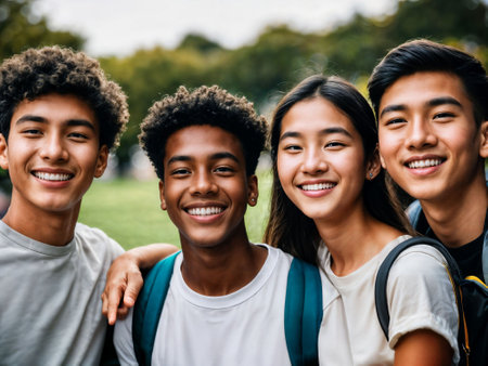 photo of group teenage freshy student at university, generative AIの素材