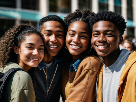 photo of group black teenage freshy student at university, generative AIの素材
