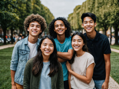 photo of group teenage freshy student at university, generative AIの素材