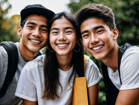 photo of group teenage freshy student at university, generative AIの素材