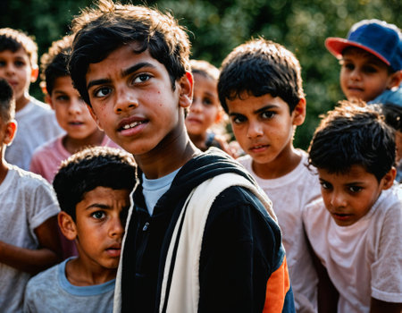 photo group of boy being bullied with wound and blood in the gang, generative AIの素材