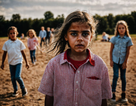 photo group of girl being bullied with wound and blood in the gang, generative AIの素材