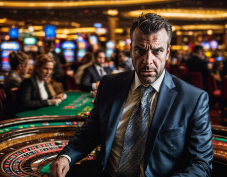 photo of angry and upset gambler man in casino, generative AIの素材