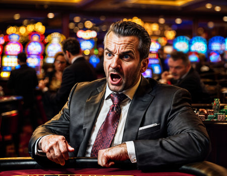 photo of angry and upset gambler man in casino, generative AIの素材