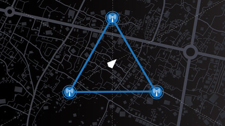 abstract background of route location map with connection antenna satellite icon symbol