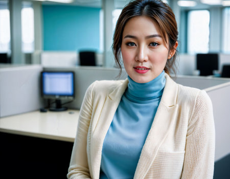 photo of beautiful asian woman inside office meeting room, generative AIの素材