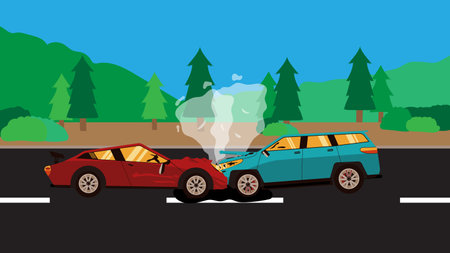 illustration style of car vehicle crash accident on roadのイラスト素材