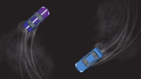 top view of car vehicle drift sport racing in curve black roadのイラスト素材