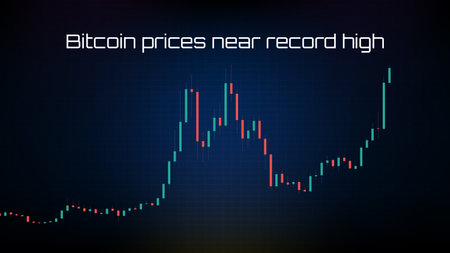 abstract blue background of graph Bitcoin prices near record high