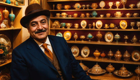 photo of senior seller in Antique market at Europe, generative AIの素材