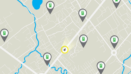 illustration top view flat color of map of road navigation with E.V. icon charging station