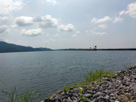landscape view of Khundan Prakanchon Dam, Nakhon Nayok Provinceの写真素材