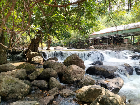 landscape view of waterfall in summer season, Nakhon Nayok Province, Thailand
