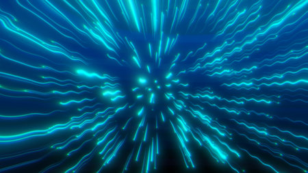 abstract blue digital flowing warp light speed backgroundの写真素材