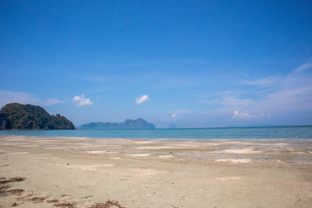 Sand and Sea on sunny day in Chao Mai Beach at Trang, Thailandの写真素材