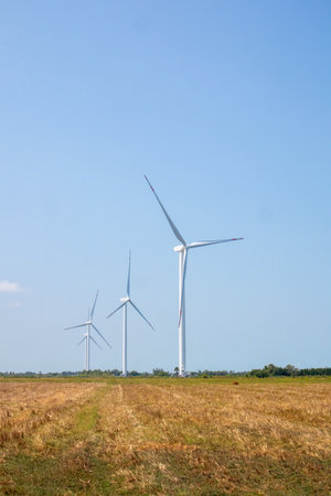 Wind Turbine in Pak Phanang district at at Nakornsrithammarat, Thailandの写真素材