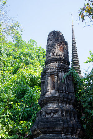 Buddha Statue and landscape view in Wat Phutthaisawan at Phra Nakhon Si Ayutthaya, Thailandの写真素材