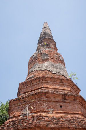 Buddha Statue and landscape view in Wat Phra Ngam at Phra Nakhon Si Ayutthaya, Thailandの写真素材
