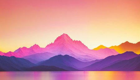 photo of landscape nature iceberg and mountain with orange sunset light, generative AIの素材