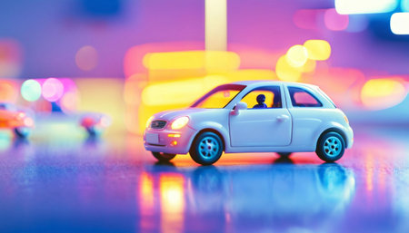 photo of mini car toy with glowing light, generative AIの素材