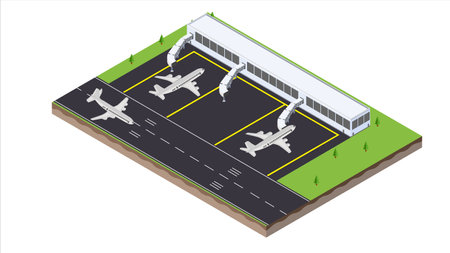 isometric scene of transport airplane in jet bridge terminal, aerobridgeのイラスト素材