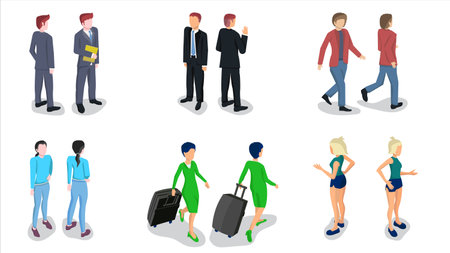 isometric set of woman and man peopleのイラスト素材