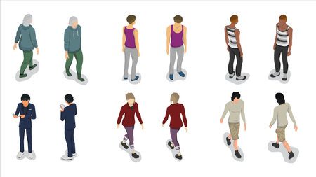 isometric set of man people pose activityのイラスト素材