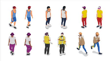 isometric set of man people pose activityのイラスト素材