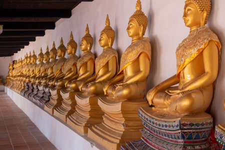 Buddha Statue and landscape view in Wat Phutthaisawan at Phra Nakhon Si Ayutthaya, Thailandのeditorial素材