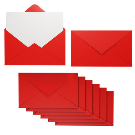 3d render of red letter envelopes with white paperの写真素材